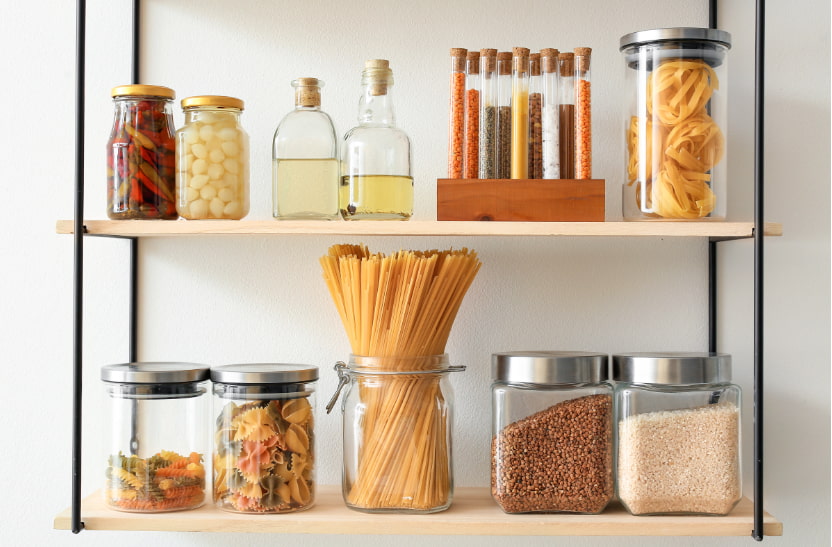 A decluttered kitchen with neat storage jars. How to declutter before a move