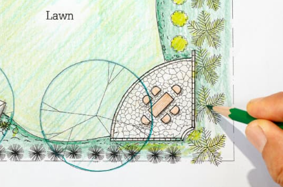 A garden landscaping plan for DIY, drawing up a sketch